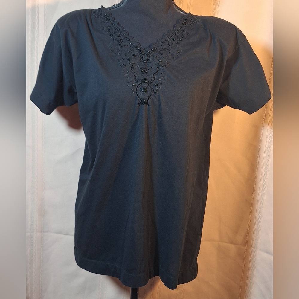 REFERENCE POINT Black T-shit with Beadwork